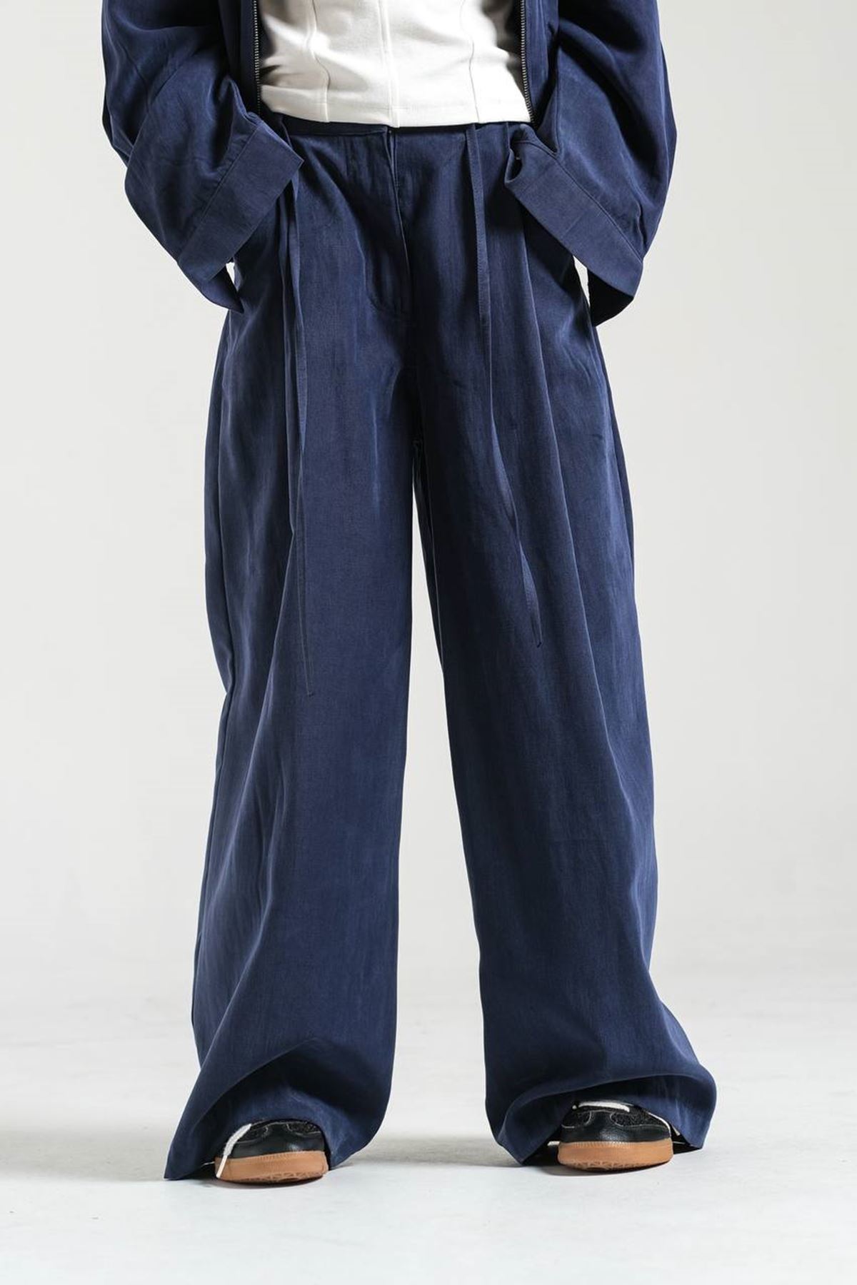 9-15 Yaş Tencel Fermuarlı Ceket & Wide-Leg Pantolon Kombini
