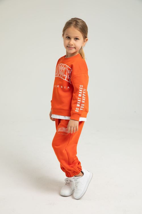 LOSANGELES BEYAZ ETEK DETAYLI KIZ ÇOCUK EŞOFMAN TAKIMI