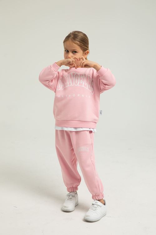 LOSANGELES BEYAZ ETEK DETAYLI KIZ ÇOCUK EŞOFMAN TAKIMI