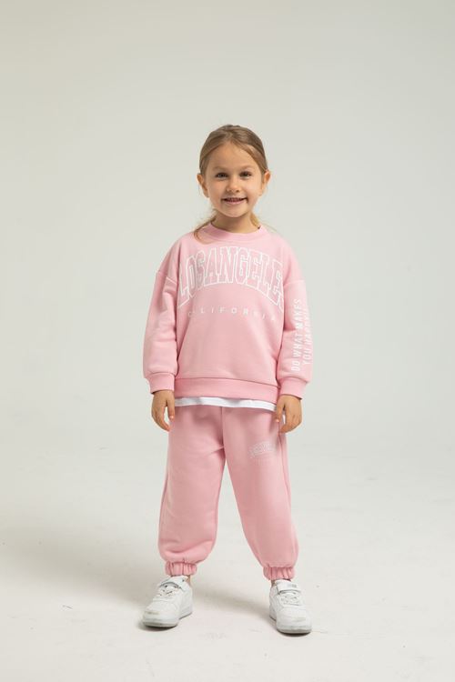 LOSANGELES BEYAZ ETEK DETAYLI KIZ ÇOCUK EŞOFMAN TAKIMI