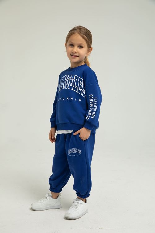 LOSANGELES BEYAZ ETEK DETAYLI KIZ ÇOCUK EŞOFMAN TAKIMI