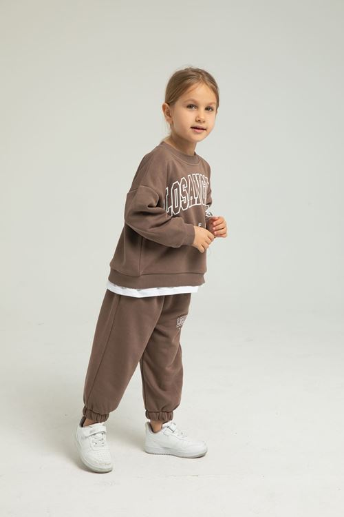 LOSANGELES BEYAZ ETEK DETAYLI KIZ ÇOCUK EŞOFMAN TAKIMI