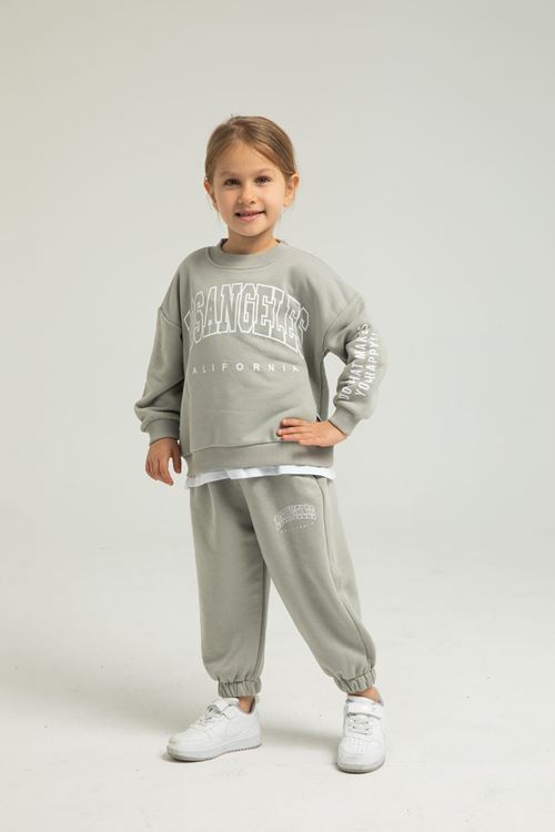 LOSANGELES BEYAZ ETEK DETAYLI KIZ ÇOCUK EŞOFMAN TAKIMI