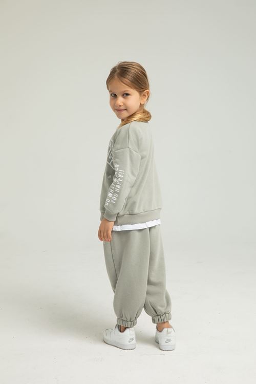 LOSANGELES BEYAZ ETEK DETAYLI KIZ ÇOCUK EŞOFMAN TAKIMI