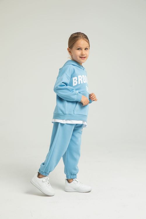 BROOKLYN BEYAZ ETEK DETAYLI KIZ ÇOCUK EŞOFMAN TAKIMI