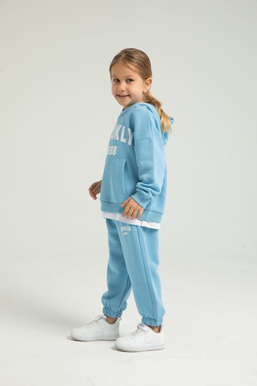 BROOKLYN BEYAZ ETEK DETAYLI KIZ ÇOCUK EŞOFMAN TAKIMI