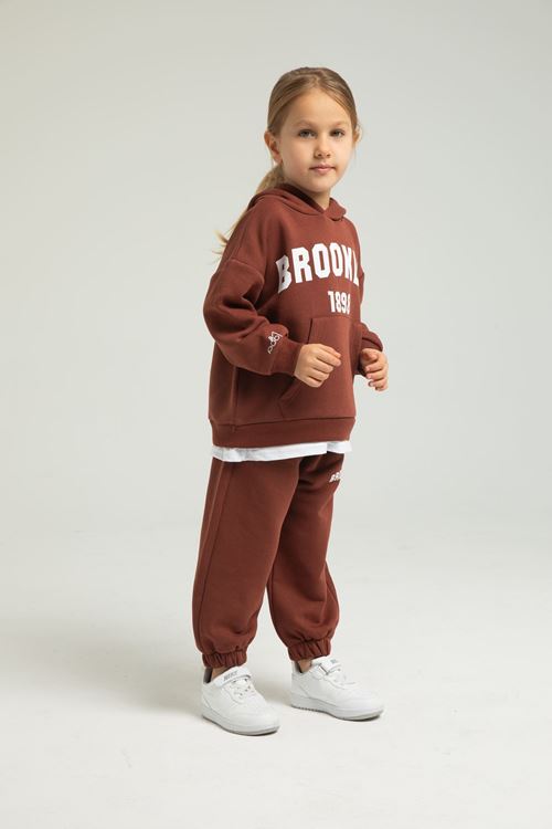 BROOKLYN BEYAZ ETEK DETAYLI KIZ ÇOCUK EŞOFMAN TAKIMI