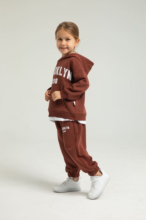 BROOKLYN BEYAZ ETEK DETAYLI KIZ ÇOCUK EŞOFMAN TAKIMI