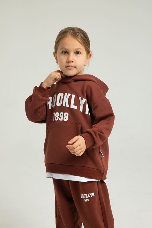 BROOKLYN BEYAZ ETEK DETAYLI KIZ ÇOCUK EŞOFMAN TAKIMI