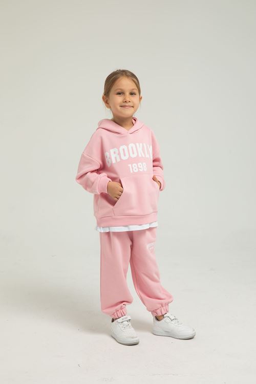 BROOKLYN BEYAZ ETEK DETAYLI  KIZ ÇOCUK EŞOFMAN TAKIMI