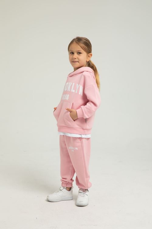 BROOKLYN BEYAZ ETEK DETAYLI  KIZ ÇOCUK EŞOFMAN TAKIMI