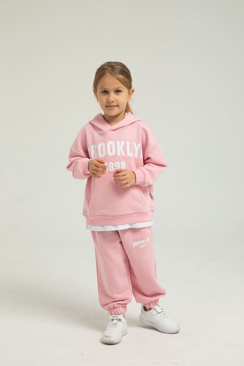 BROOKLYN BEYAZ ETEK DETAYLI  KIZ ÇOCUK EŞOFMAN TAKIMI