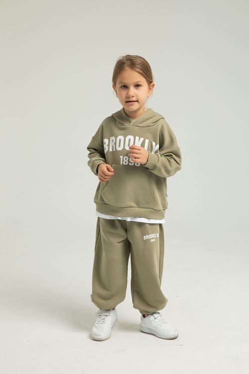 BROOKLYN BEYAZ ETEK DETAYLI KIZ ÇOCUK EŞOFMAN TAKIMI