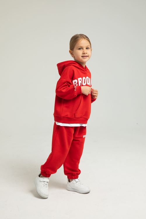 BROOKLYN BEYAZ ETEK DETAYLI KIZ ÇOCUK EŞOFMAN TAKIMI