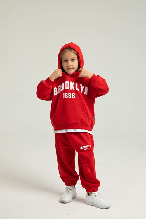 BROOKLYN BEYAZ ETEK DETAYLI KIZ ÇOCUK EŞOFMAN TAKIMI