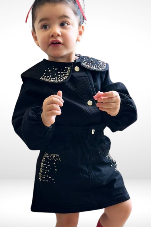 3-10 YAŞ KIZ ÇOCUK TAŞ DETAYLI KOT ETEKLİ TAKIM