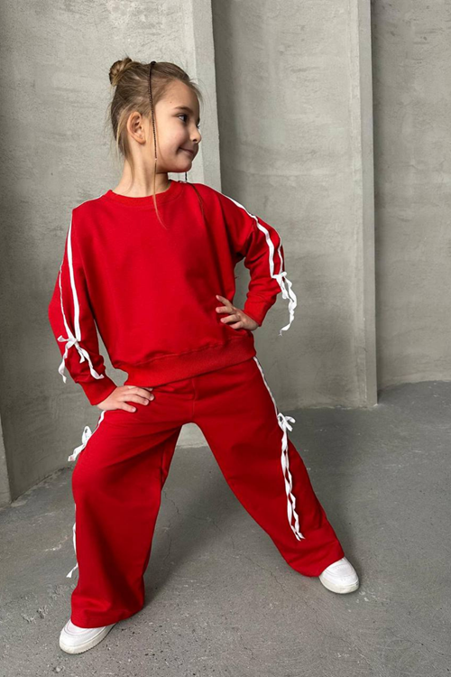 ŞERİT FİYONK DETAYLI KIZ ÇOCUK MEVSİMLİK TAKIM