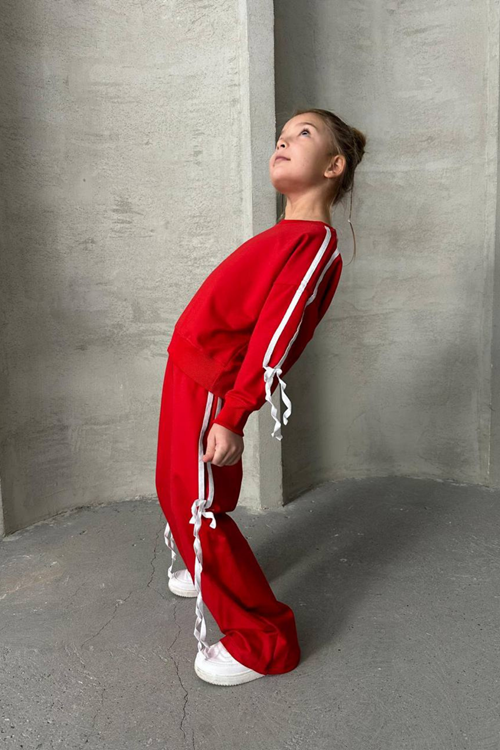 ŞERİT FİYONK DETAYLI KIZ ÇOCUK MEVSİMLİK TAKIM