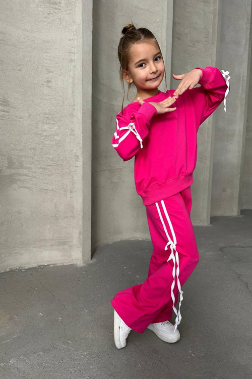 ŞERİT FİYONK DETAYLI KIZ ÇOCUK MEVSİMLİK TAKIM