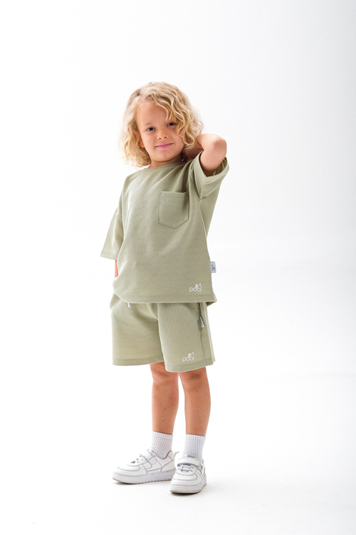 Waffle Kumaş Cepli Takım 3-10 Yaş Mint Yeşil