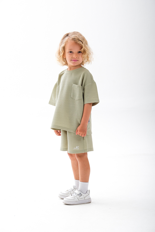 Waffle Kumaş Cepli Takım 3-10 Yaş Mint Yeşil