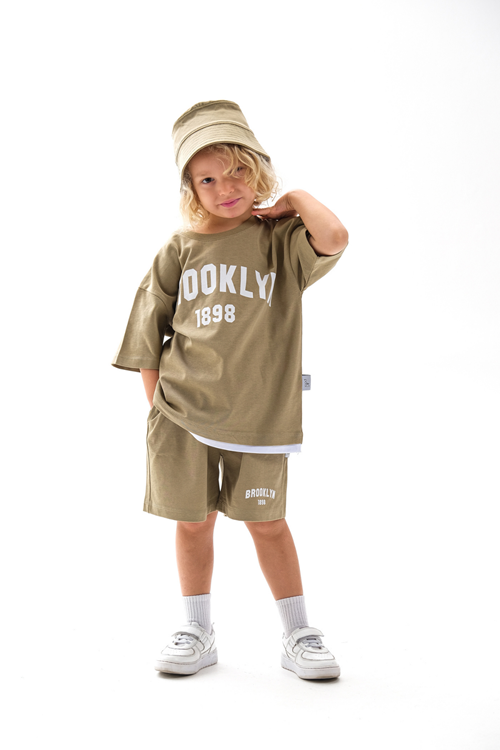 Balıkçı Şapkalı Üçlü Takım 4-10 Yaş Küf Yeşili 