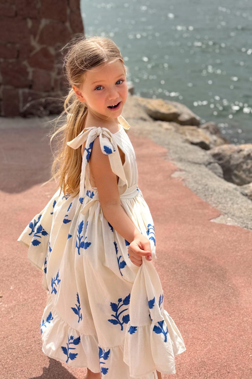 Desenli Keten Elbise 3-8 Yaş 