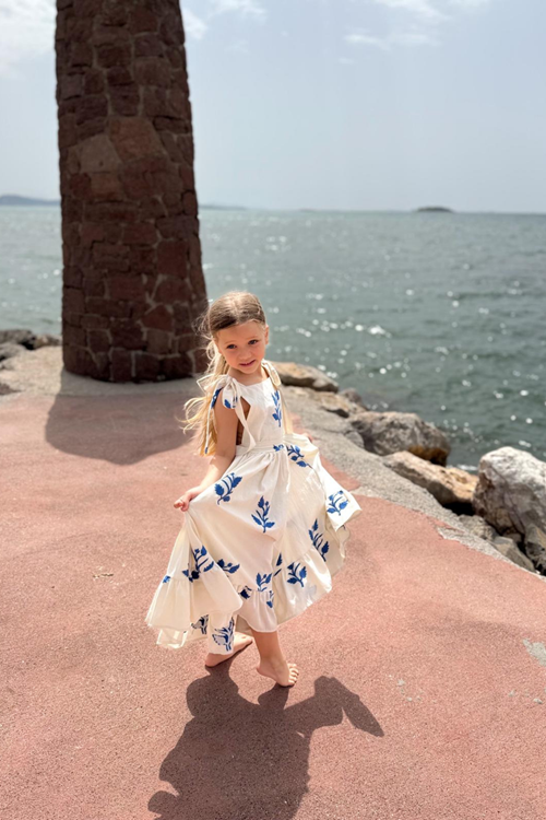 Desenli Keten Elbise 3-8 Yaş 