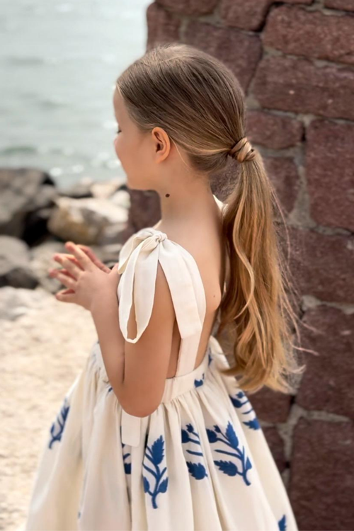 Desenli Keten Elbise 3-8 Yaş 