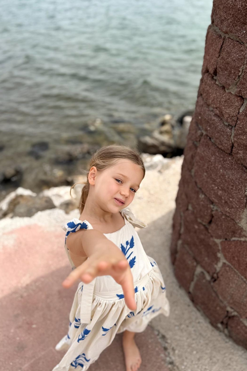 Desenli Keten Elbise 3-8 Yaş 