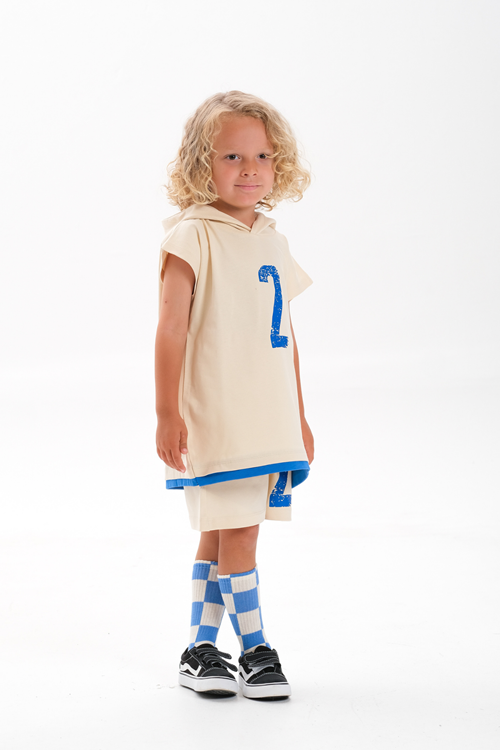 Kapşonlu Sıfır Kol Takım 4-10 Yaş Kutup Beyazı 