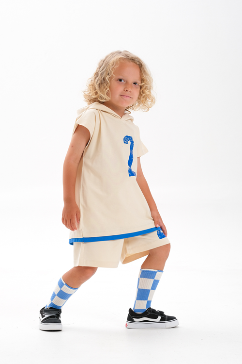 Kapşonlu Sıfır Kol Takım 4-10 Yaş Kutup Beyazı 