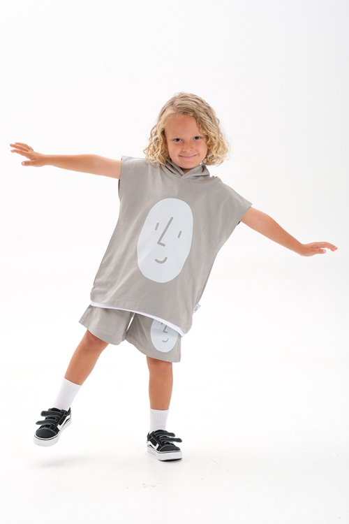 Sıfır Kol Kapüşonlu Takım Gri 4-10 Yaş