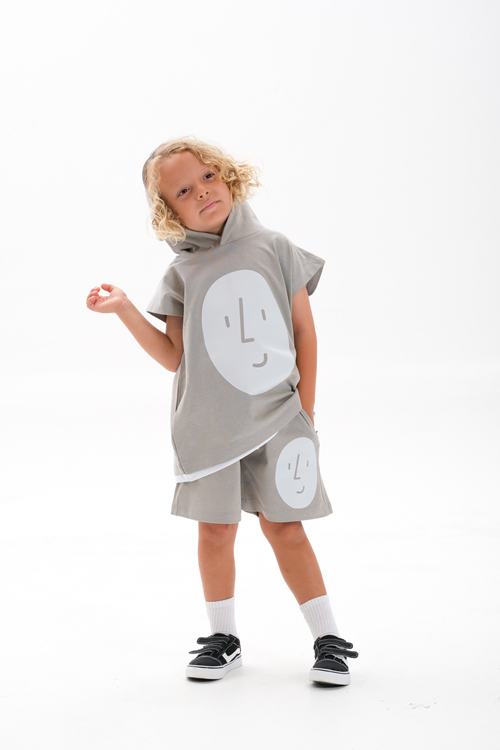 Sıfır Kol Kapüşonlu Takım Gri 4-10 Yaş