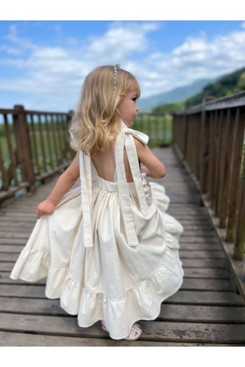 Keten Uçuş Elbise Bej 