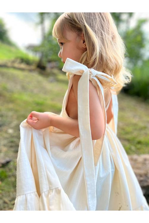 Keten Uçuş Elbise Bej 