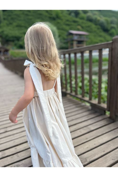 Keten Uçuş Elbise Bej 