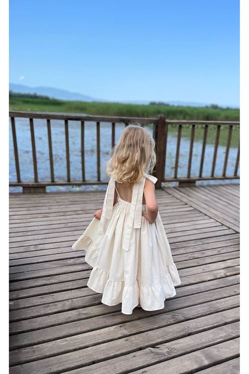 Keten Uçuş Elbise Bej 