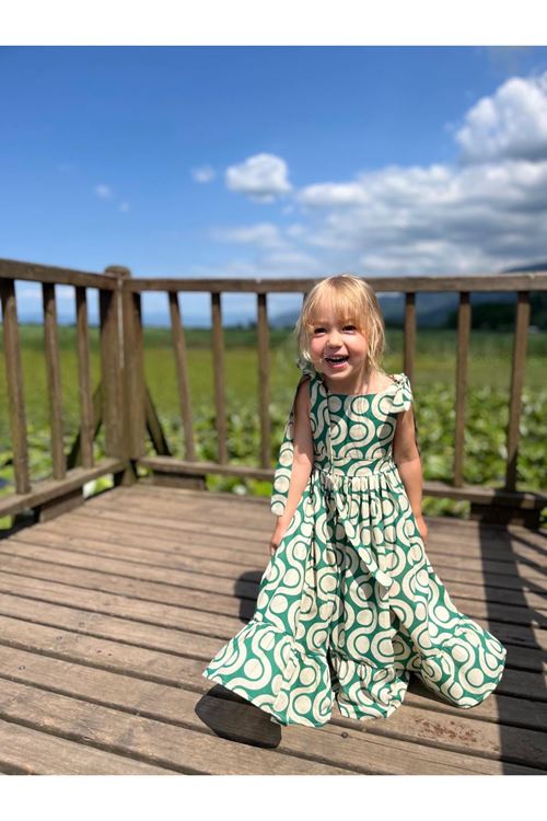 Pamuk Poplin Desenli Uçuş Elbise 