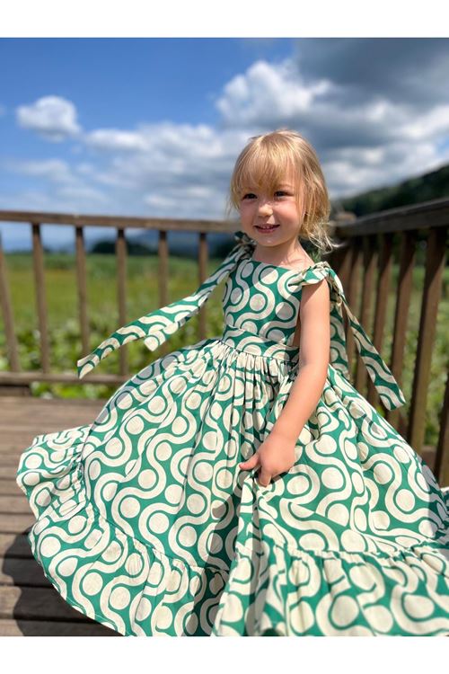 Pamuk Poplin Desenli Uçuş Elbise 