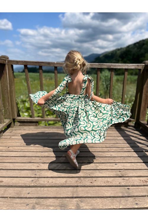 Pamuk Poplin Desenli Uçuş Elbise 