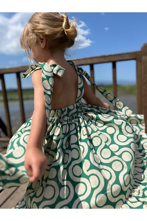 Pamuk Poplin Desenli Uçuş Elbise 