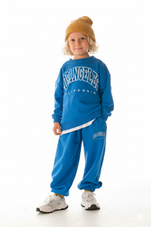 LOSANGELES SLOGANLI BEYAZ ETEK DETAYLI  ÇOCUK EŞOFMAN TAKIMI