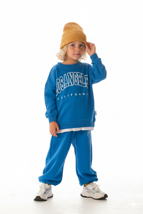 LOSANGELES SLOGANLI BEYAZ ETEK DETAYLI  ÇOCUK EŞOFMAN TAKIMI