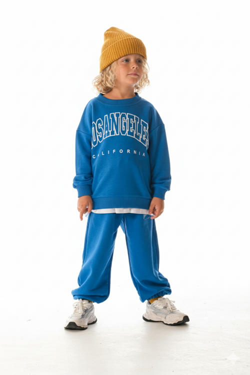 LOSANGELES SLOGANLI BEYAZ ETEK DETAYLI  ÇOCUK EŞOFMAN TAKIMI