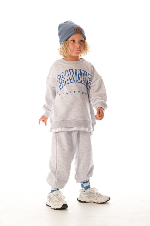 LOSANGELES SLOGANLI  BEYAZ ETEK DETAYLI  ÇOCUK EŞOFMAN TAKIMI