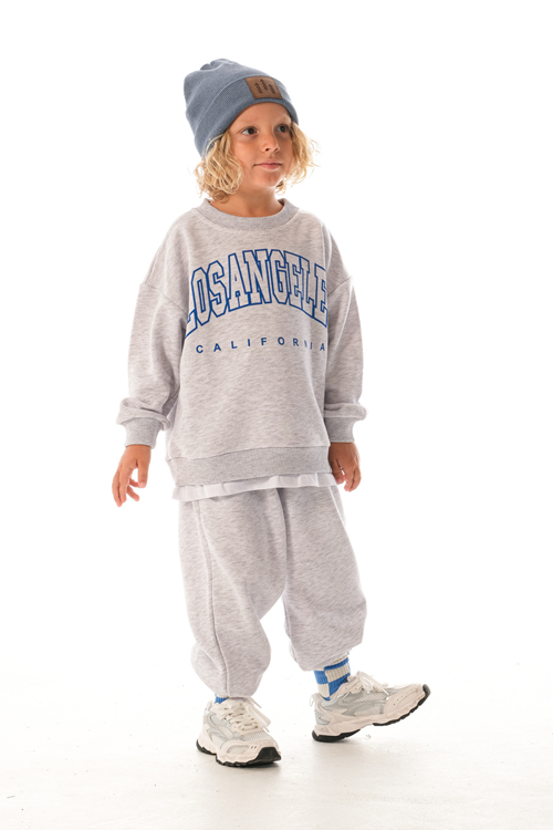 LOSANGELES SLOGANLI  BEYAZ ETEK DETAYLI  ÇOCUK EŞOFMAN TAKIMI