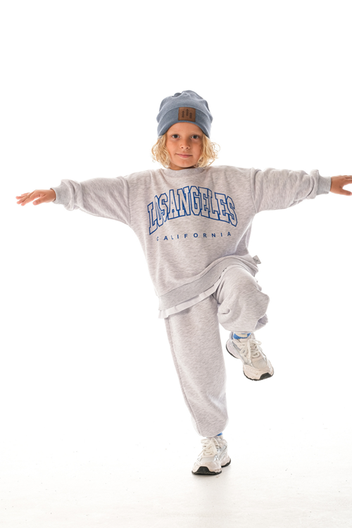 LOSANGELES SLOGANLI  BEYAZ ETEK DETAYLI  ÇOCUK EŞOFMAN TAKIMI