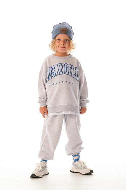 LOSANGELES SLOGANLI  BEYAZ ETEK DETAYLI  ÇOCUK EŞOFMAN TAKIMI