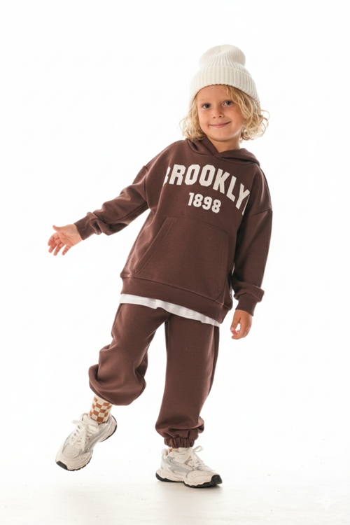 KAPŞONLU -BEYAZ ETEK DETAYLI  ÇOCUK EŞOFMAN TAKIMI